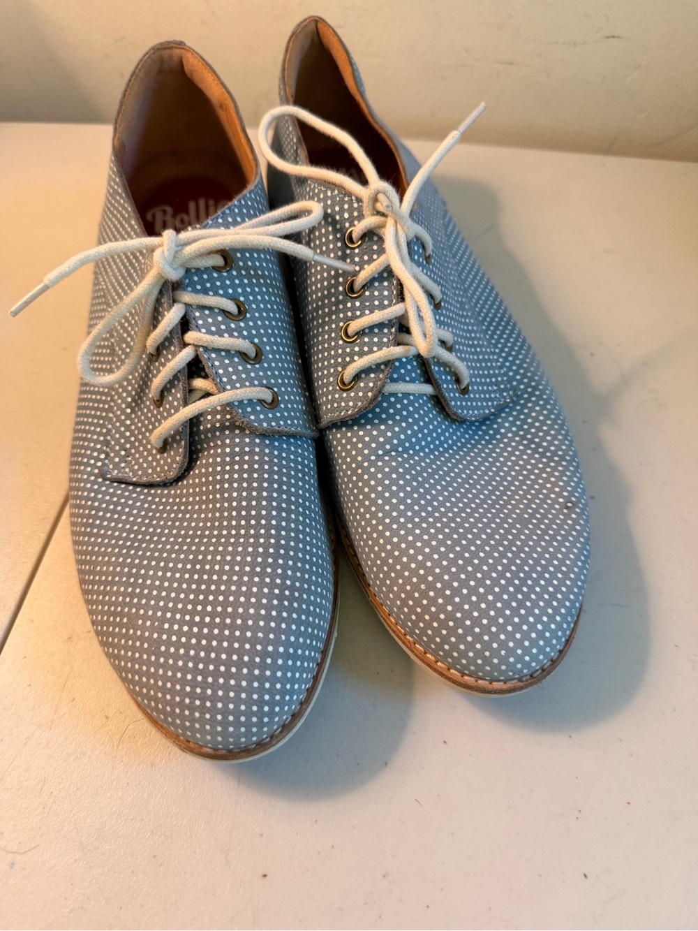 Women Polka Dot Ligh Blue Derby Shoes - Casual Smart